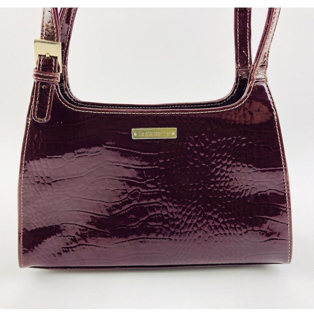 Liz Claiborne Purse Dark Brown Maroon Handbag Faux Leather Croc Alligator Burgun